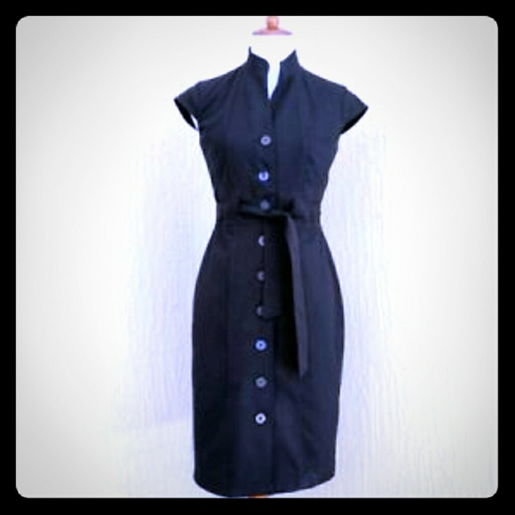 Calvin Klein Dresses & Skirts - CALVIN KLEIN BLACK BUTTON DOWN CAP SLEEVE DRESS SI